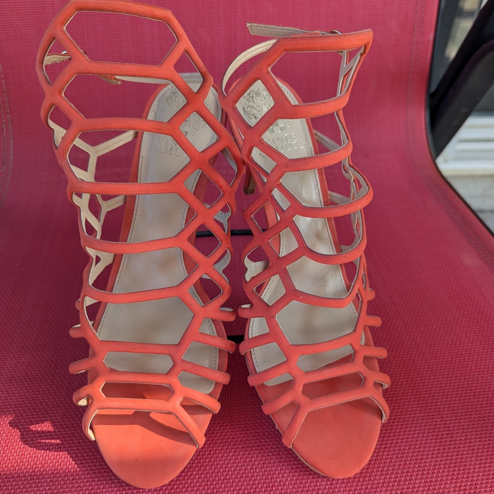 Chic Coral/Orange Strappy Heels